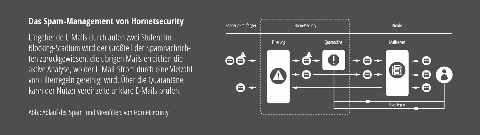 Grafik über den Ablauf des Spam- und Virenfilters von Hornetsecurity