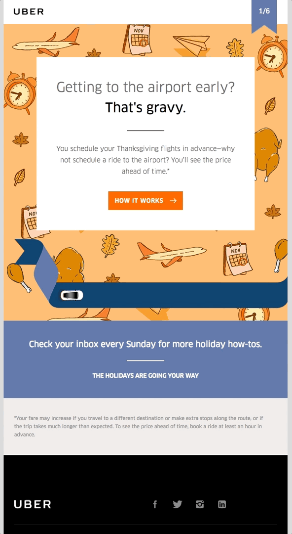 Email with the header “Getting to the airport early? That’s gravy.”
