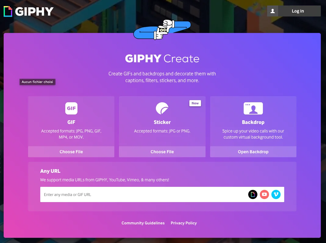 Captura de pantalla de la interfaz para crear GIF de GIPHY.