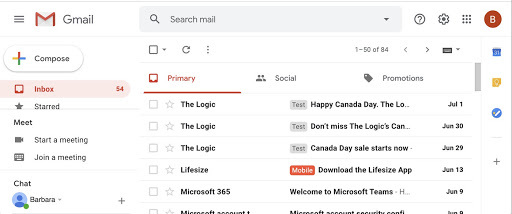 Interfaz escritorio Gmail 2021