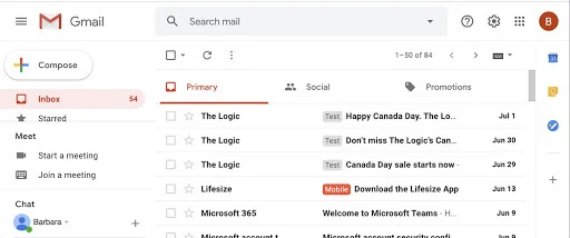 Interfaz escritorio Gmail 2021