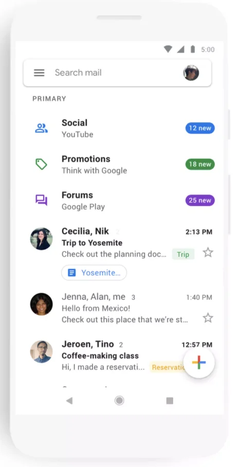 Interfaz Gmail Móvil 2021
