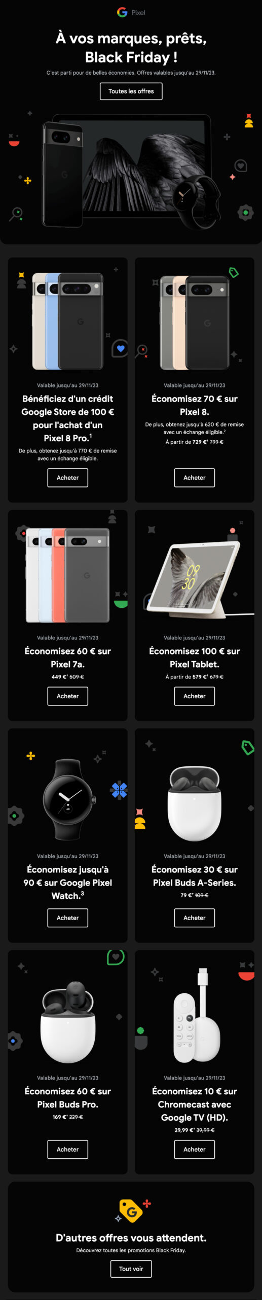 Capture d’écran d’un email envoyé par Google Pixel à l’occasion du Black Friday