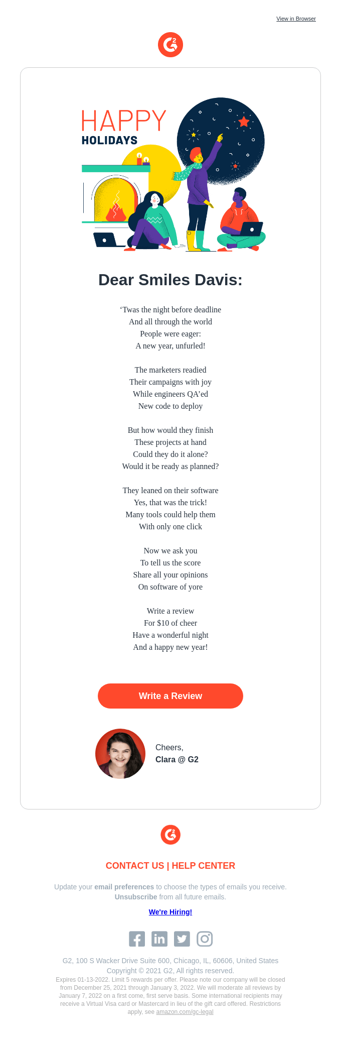 Software review company G2’s poetry-themed Christmas newsletter