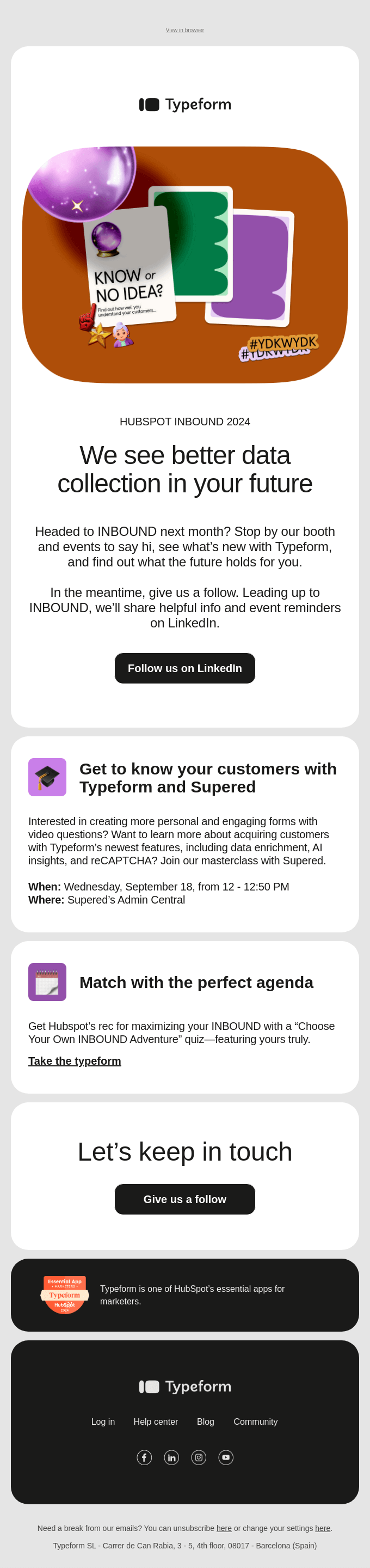 An example of a B2B email marketing campaign sent by Barcelona-based SaaS platform Typeform