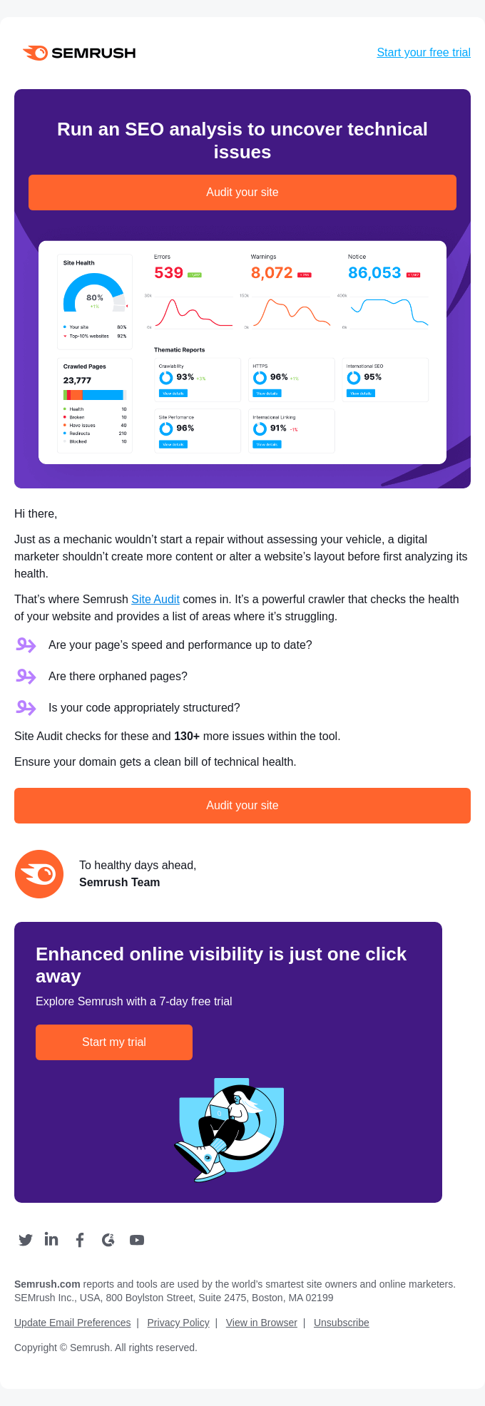 An example from SEMRush of a b2b email marketing newsletter