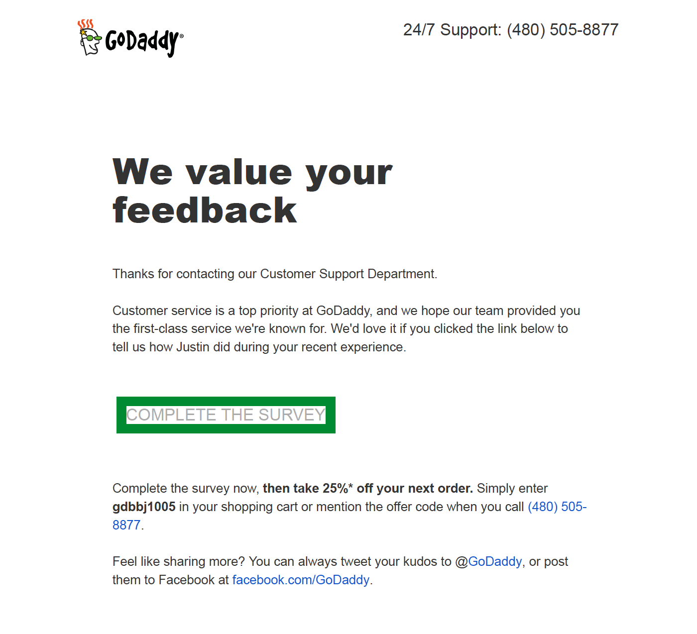 Feedback survey transactional email.