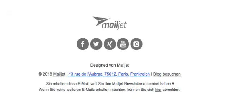 Beispiel für die Darstellung des Abmeldelinks im Mailjet-Newsletter