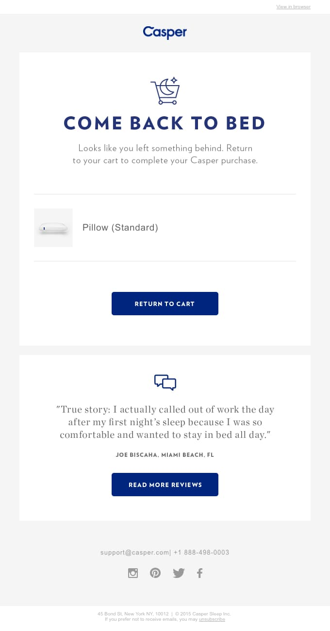 Abandonment email featuring user review.