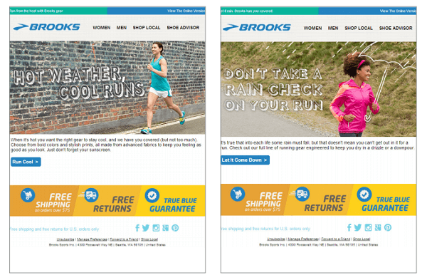 Dynamic email variations for hot or cold climates