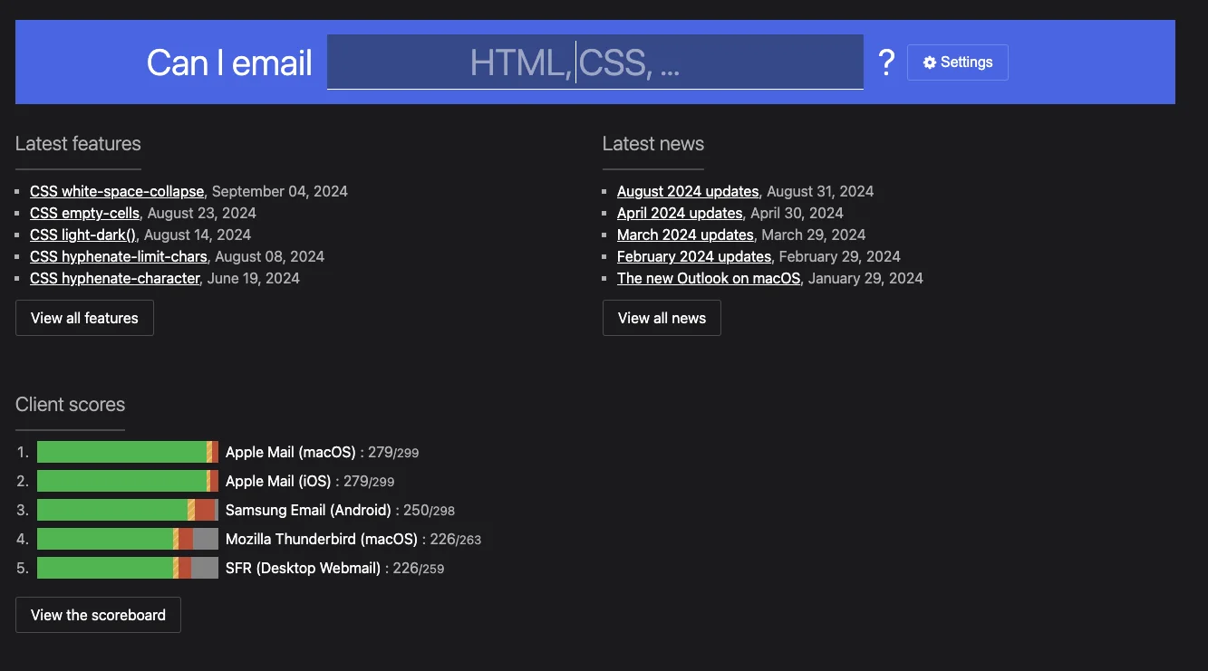 A screenshot of the Can I Email website