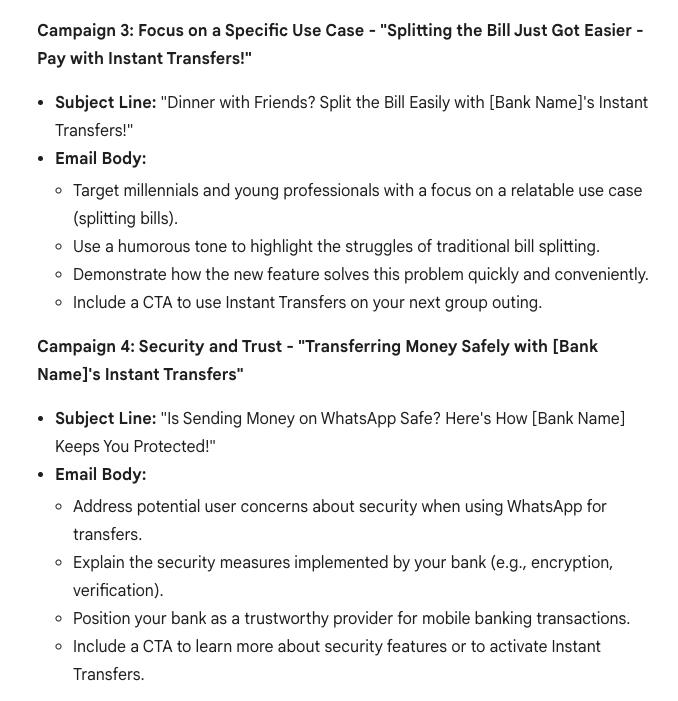 Two email campaign ideas generated by Gemini
