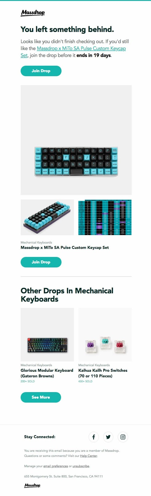 Abandoned cart email with sale time limit.