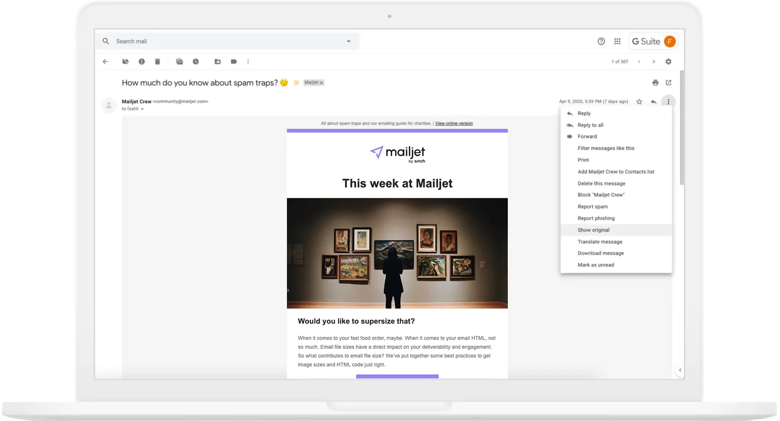 Full email header in the Gmail email client