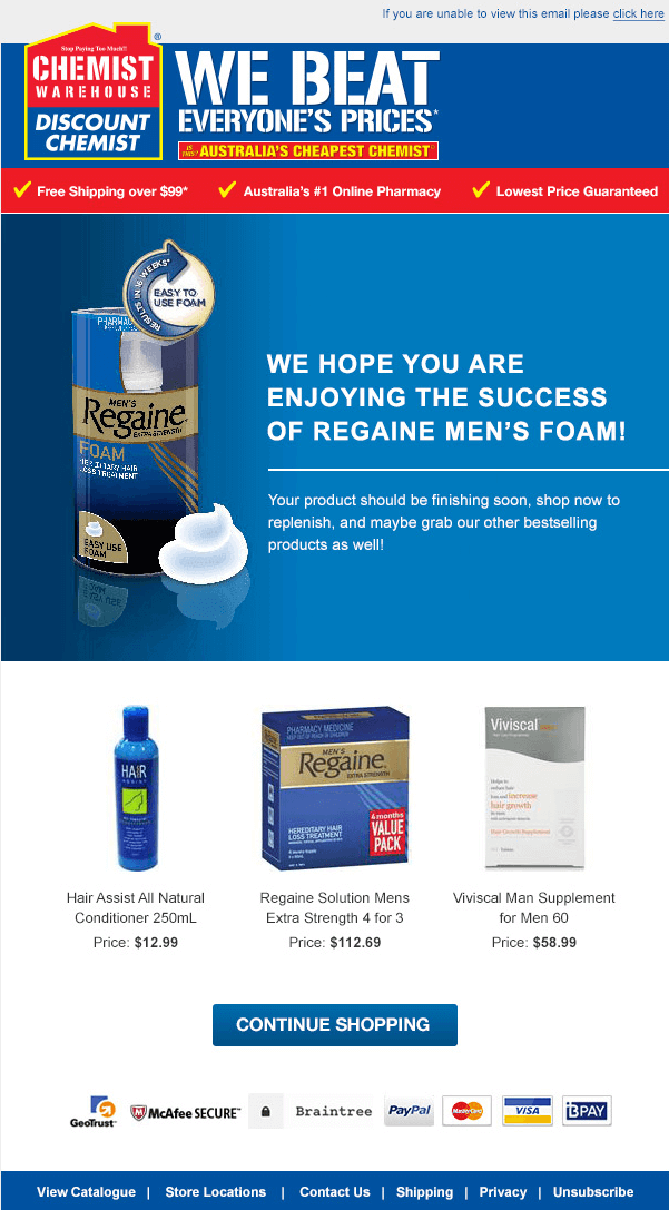 Recommended products email campaign