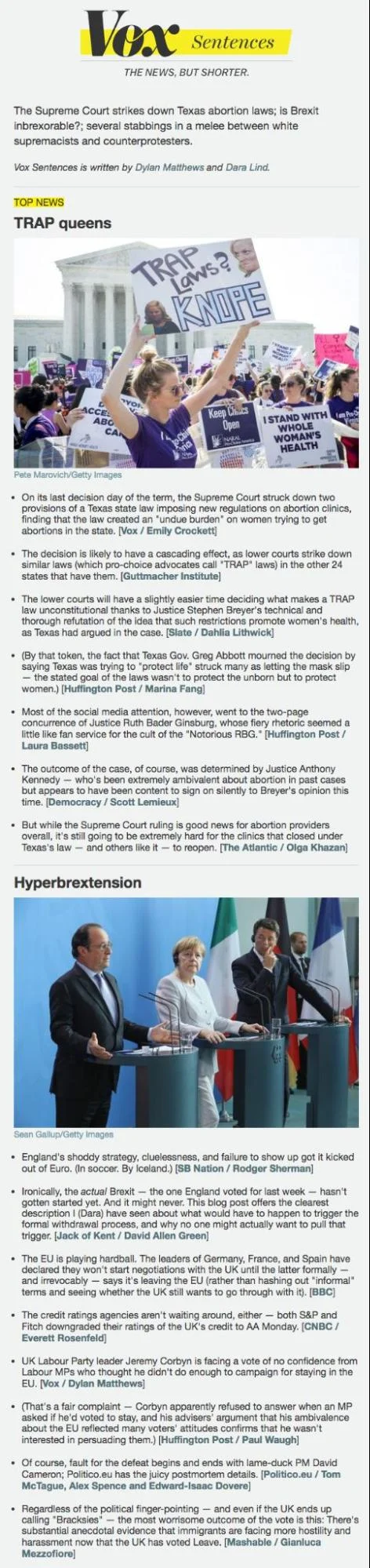 Text-heavy newsletter from Vox featuring extensive news roundup.