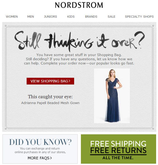 Abandoned cart email with large question heading.