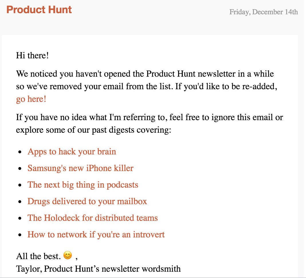 Product Hunt’s Unsubscribe Email