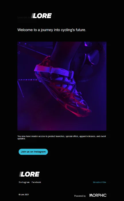 Cycling ecommerce welcome email.