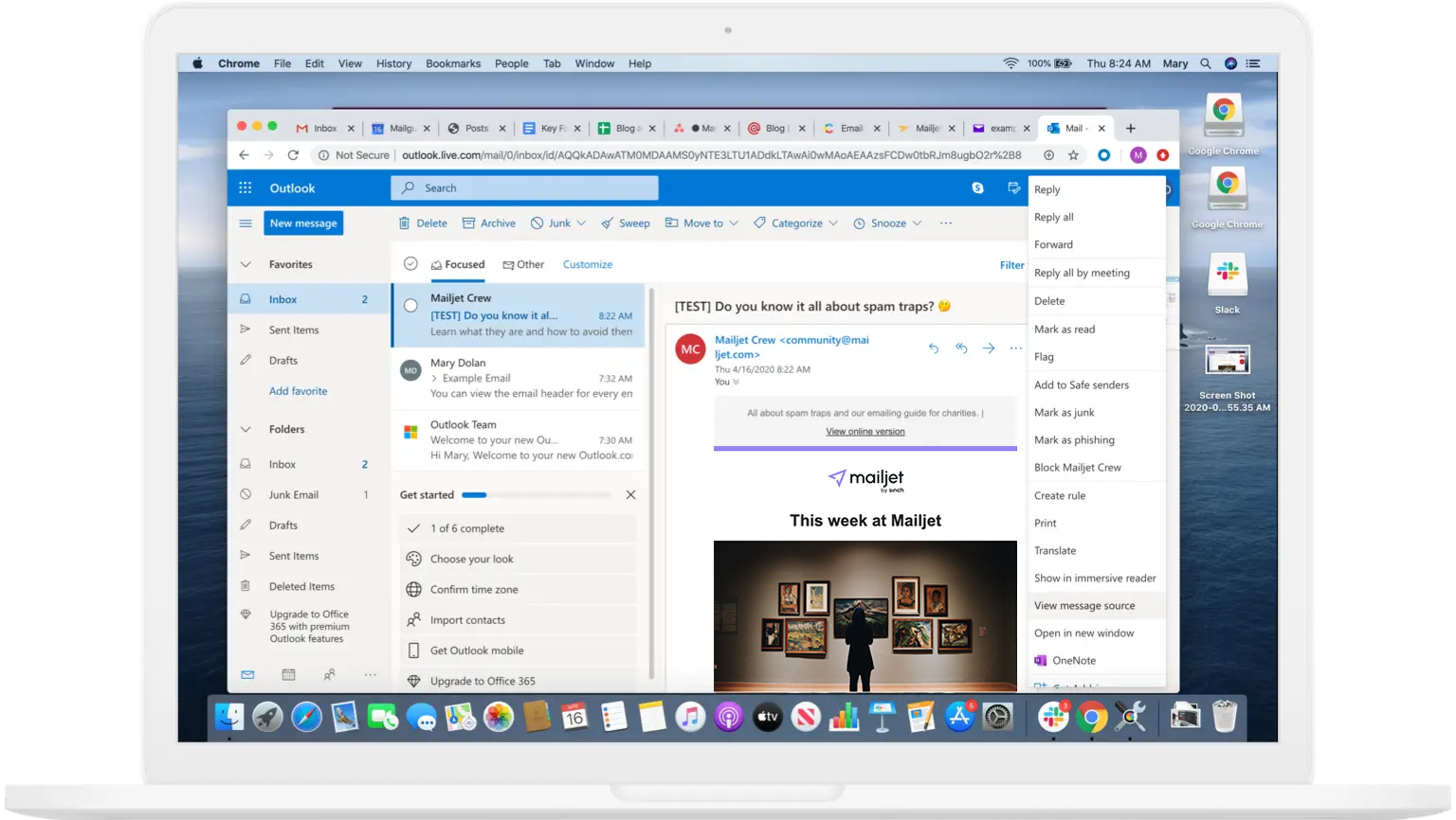 Full email header on Microsoft Outlook