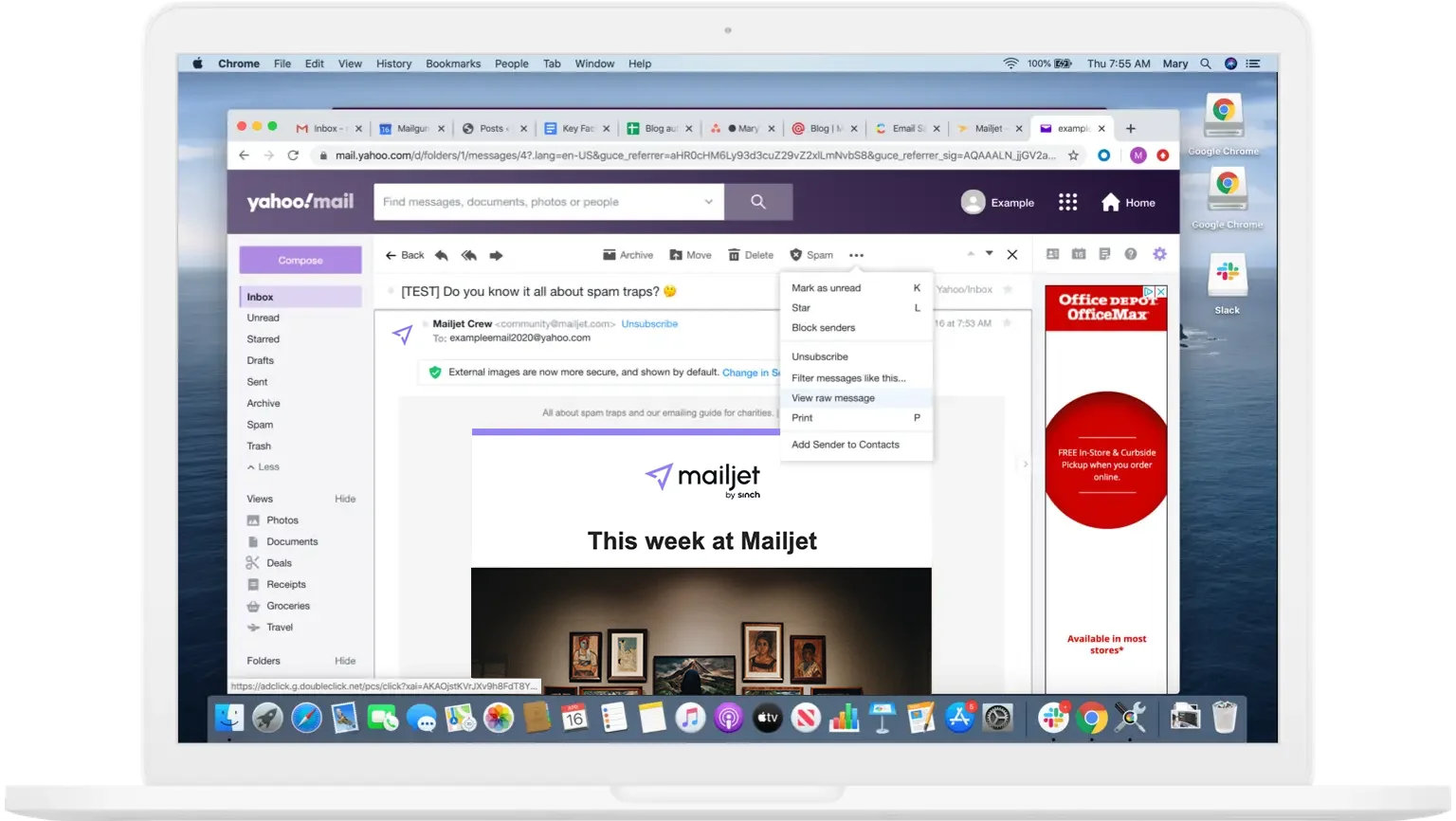 Full email header on Yahoo Mail