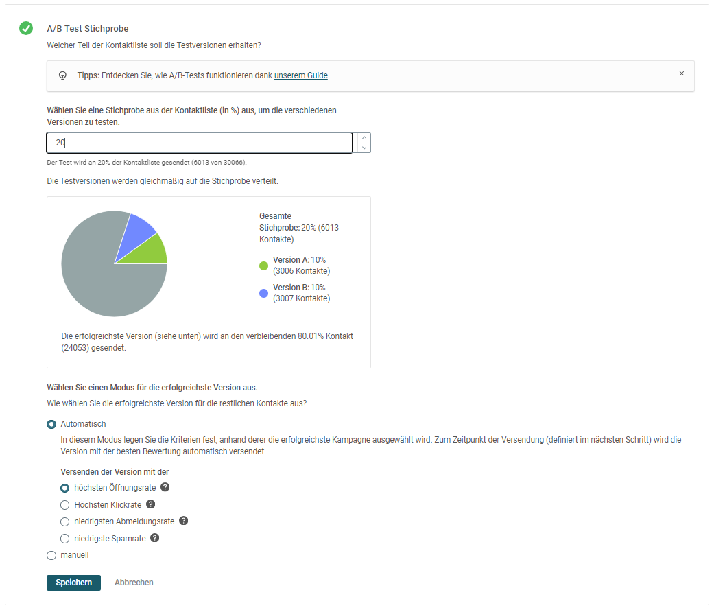 Abbildung, die zeigt, wie bei Mailjet Ziel-Parameter festgelegt werden.