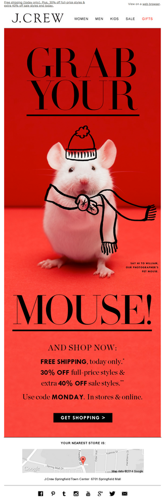 J.Crew's email with a mouse