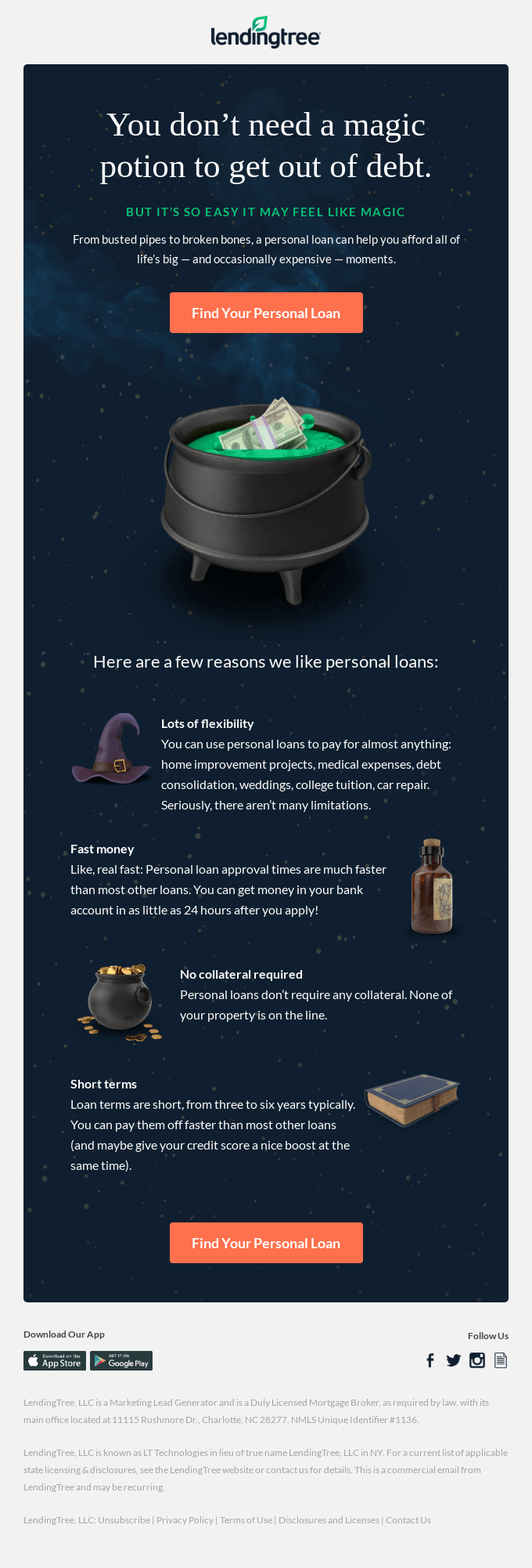 Halloween email campaign with various Halloween cartoons.