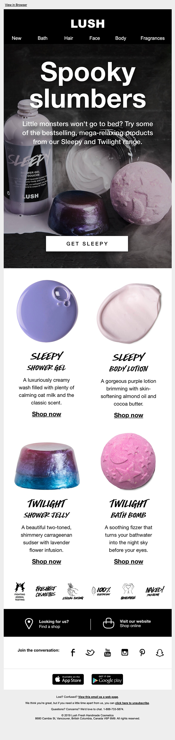 Email campaign featuring Halloween themed products.