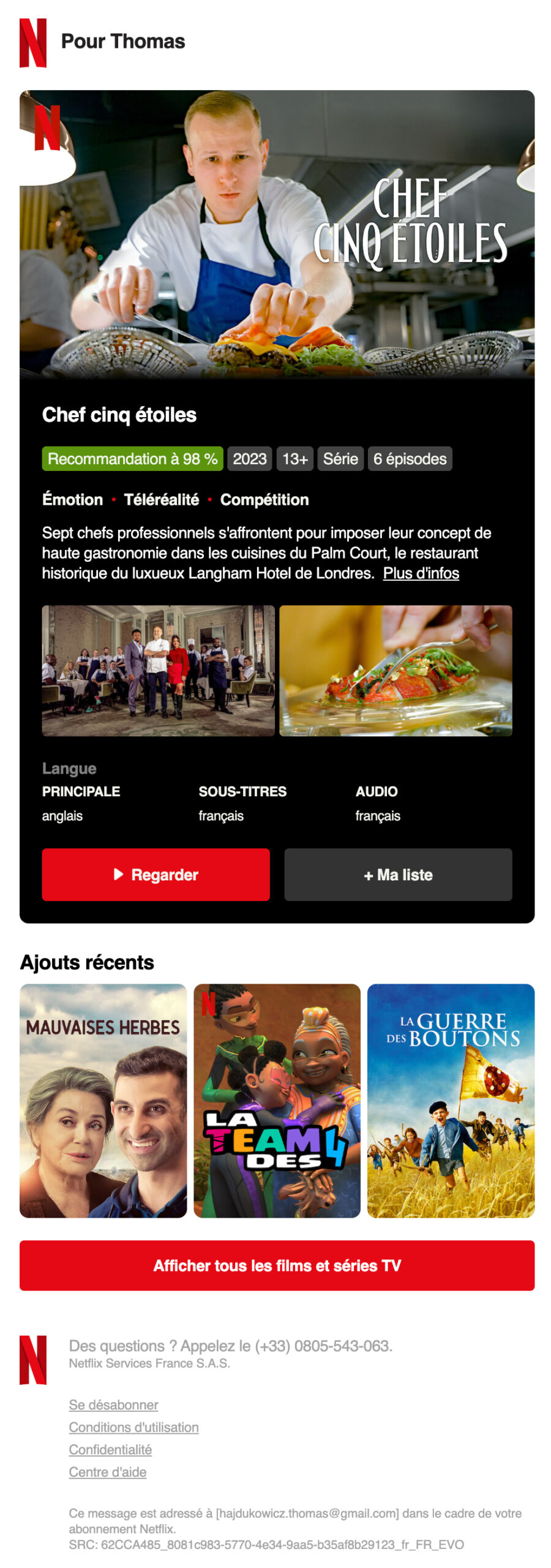 Exemple de newsletter de Netflix