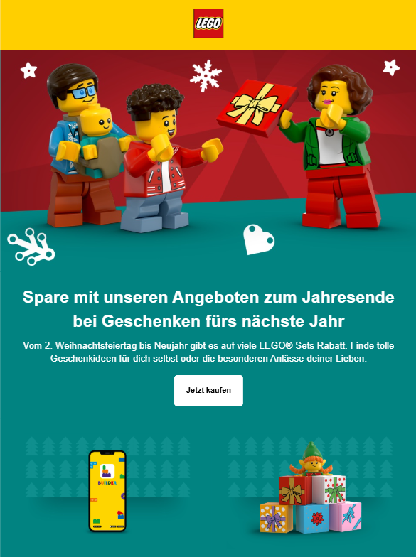 Sonderangebote im Neujahrs-Newsletter von Lego.