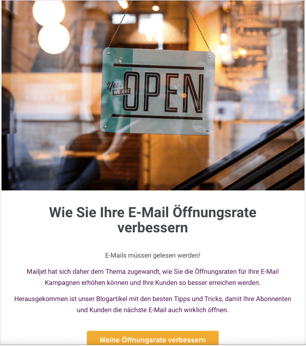 Gut erkennbarer und eindeutiger CTA in Mailjets Newsletter