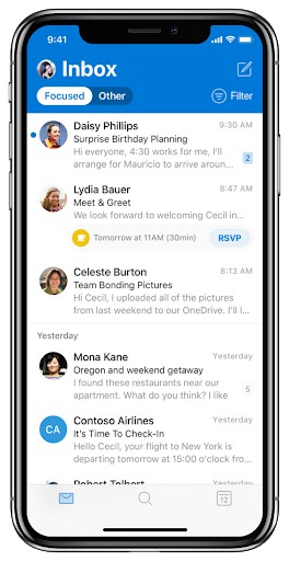 Ein mobiles Outlook-Layout. Quelle: The Verge