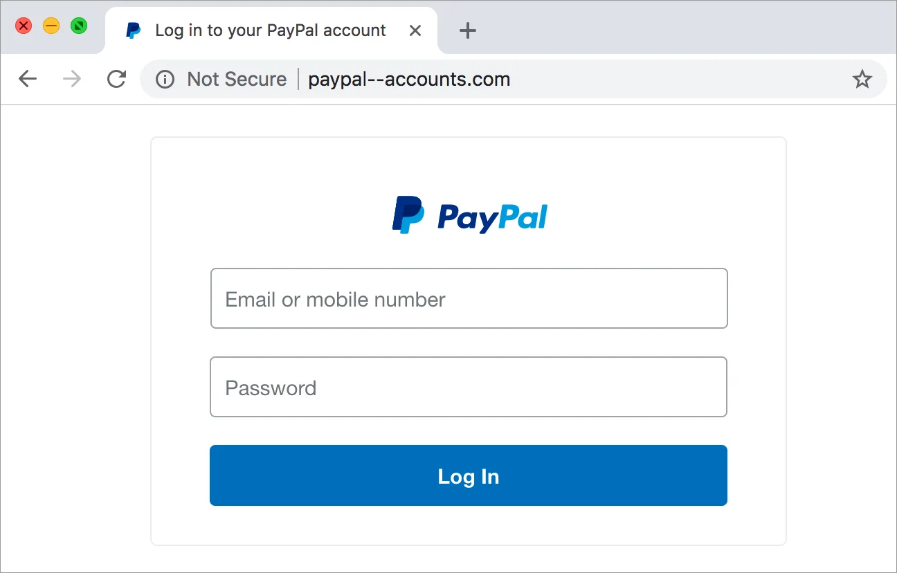 Fausse page de connexion de PayPal