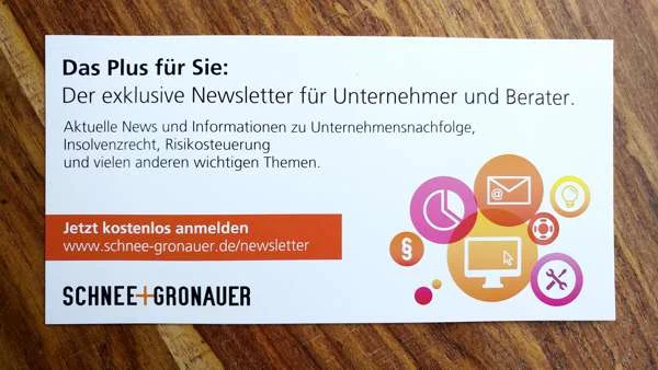 Beispiel für eine Postkarte, um den Newsletter zu bewerben