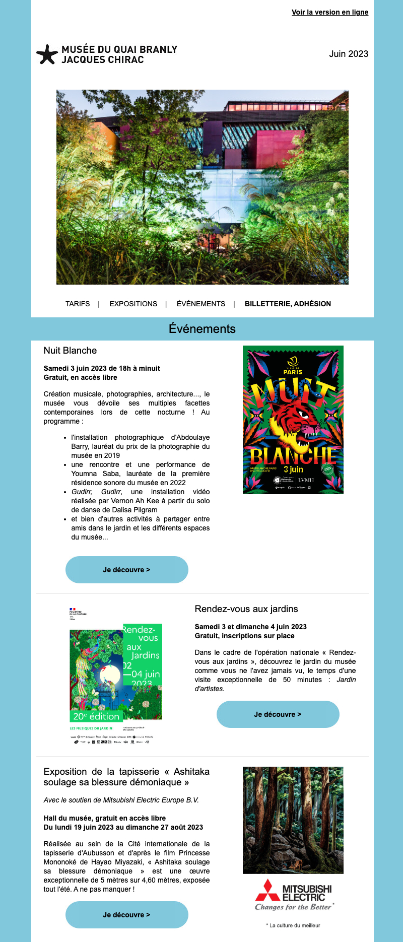 Capture d’écran d’événements au musée du Quai Branly