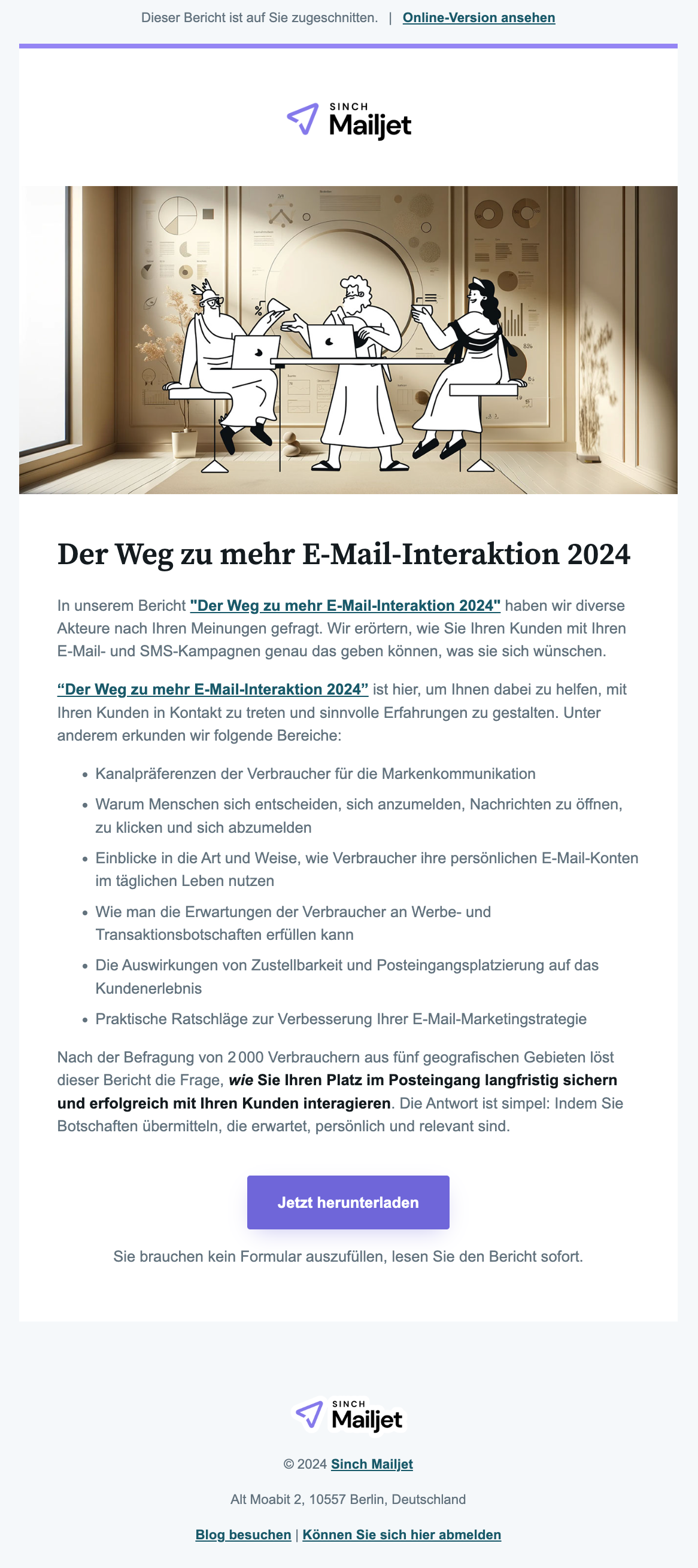 Ein Beispiel für die grundlegenden Elemente, die in einem E-Mail-Designsystem von Sinch Mailjet verwendet werden