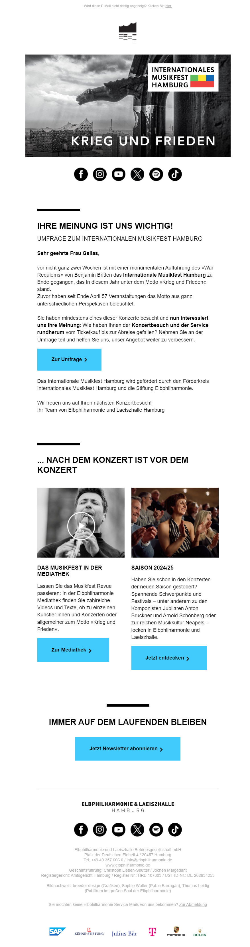 Feedback-Anfrage der Elbphilarmonie