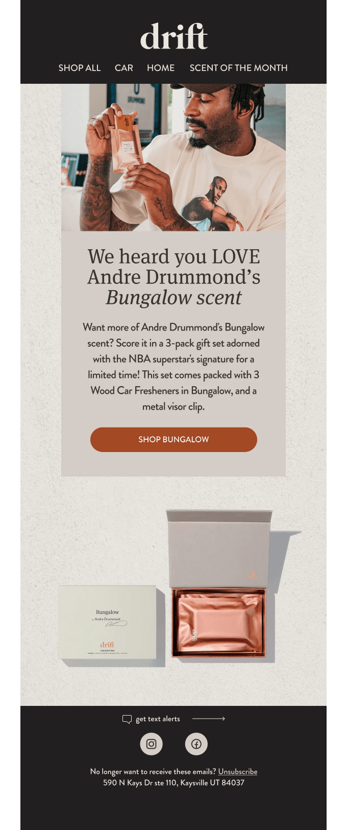 An example of Drift employing Andre Drummond to be the face of their email campaign