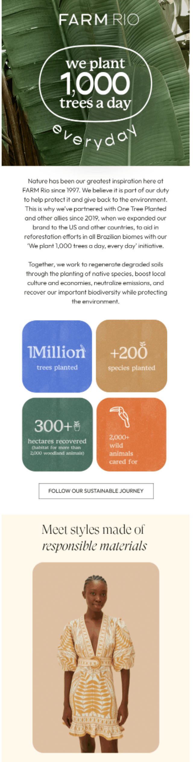Earth Day email featuring tree-planting and sustainable fashion