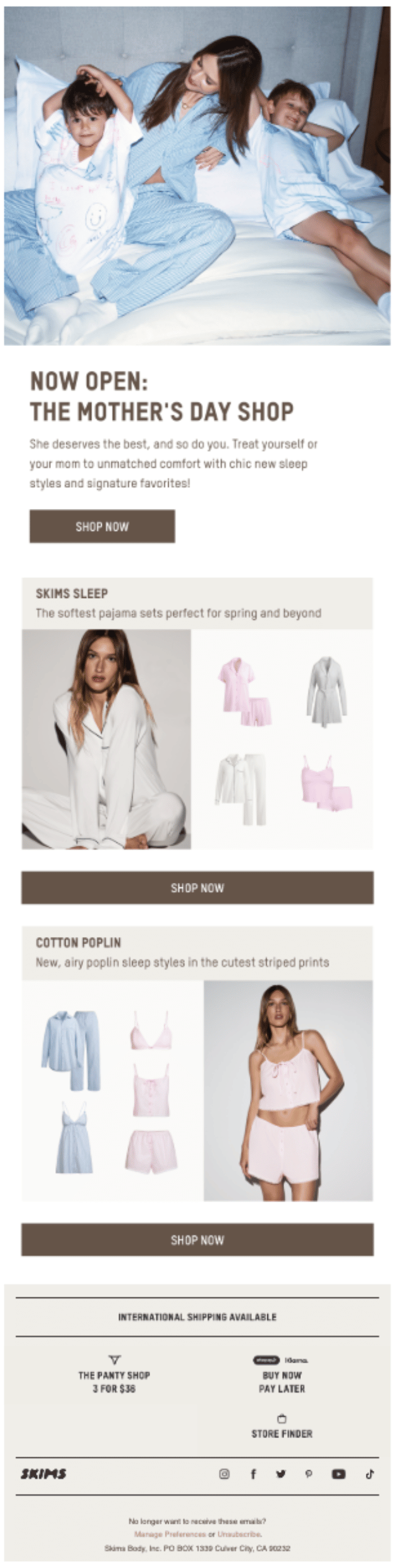 Mother’s Day email ft. matching loungewear sets for moms and kids