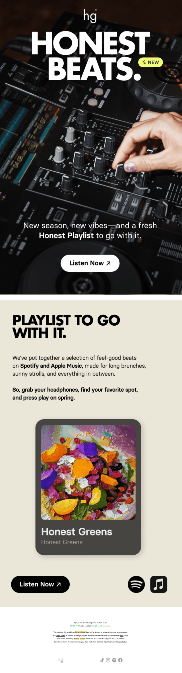 Spring email campaign featuring DJ deck and playlist promo