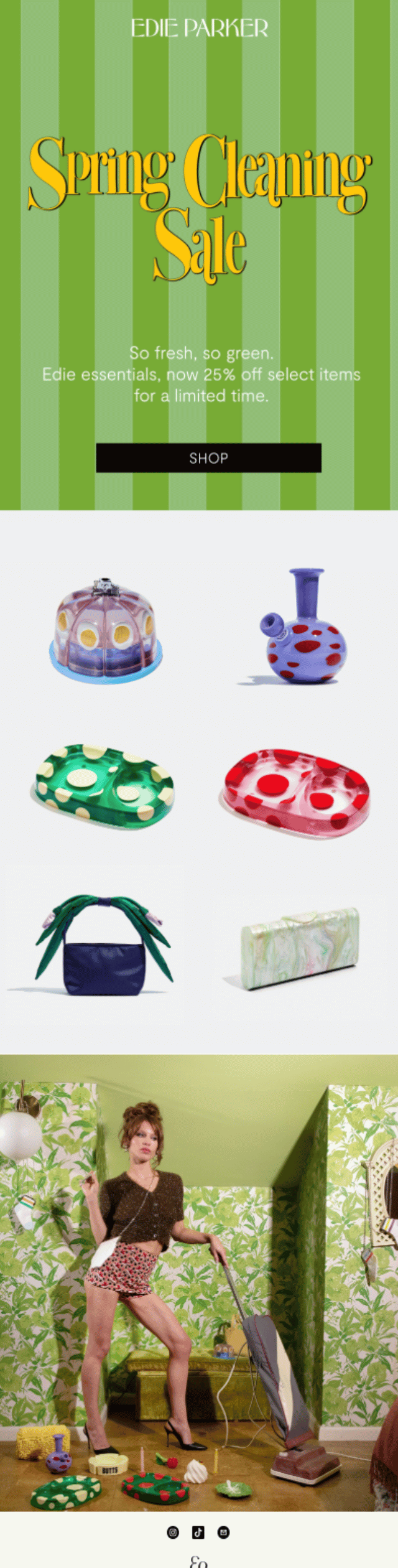 Spring cleaning sale email with bold green design