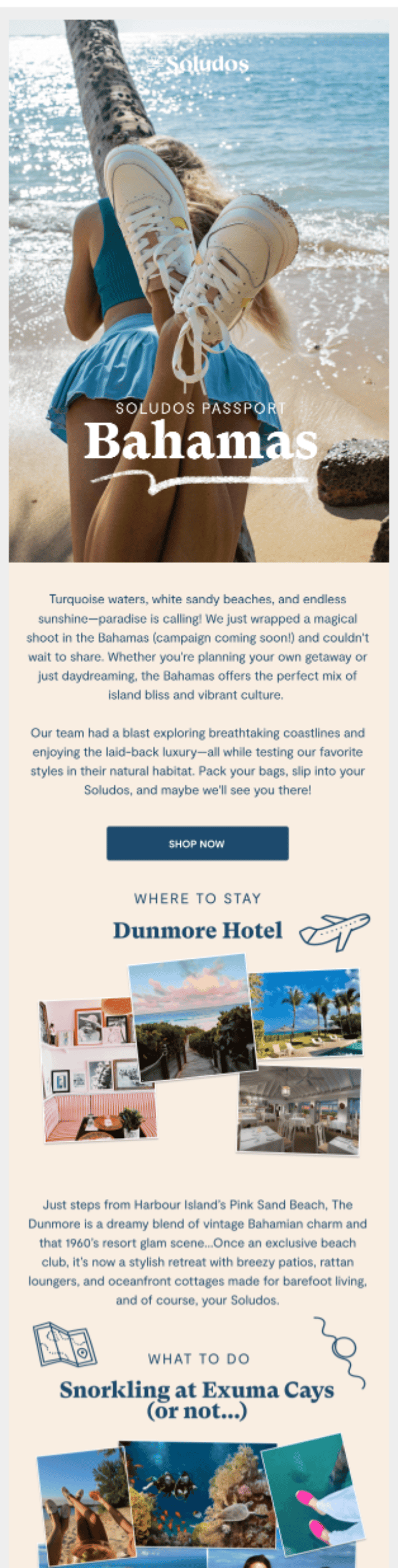 Spring Break email featuring trip to the Bahamas