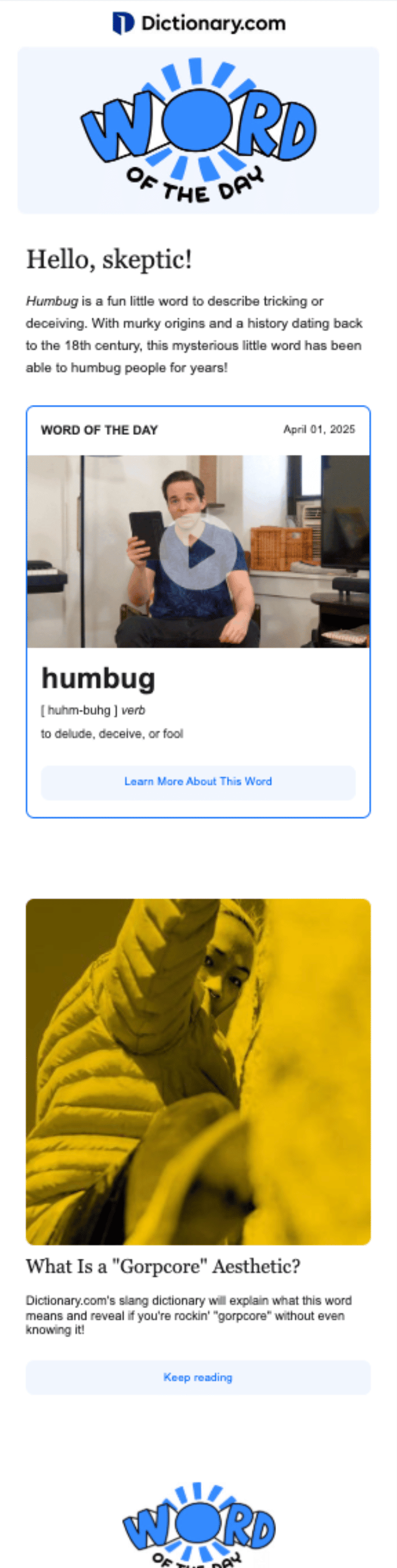 April Fool’s email with ‘humbug’ word of the day