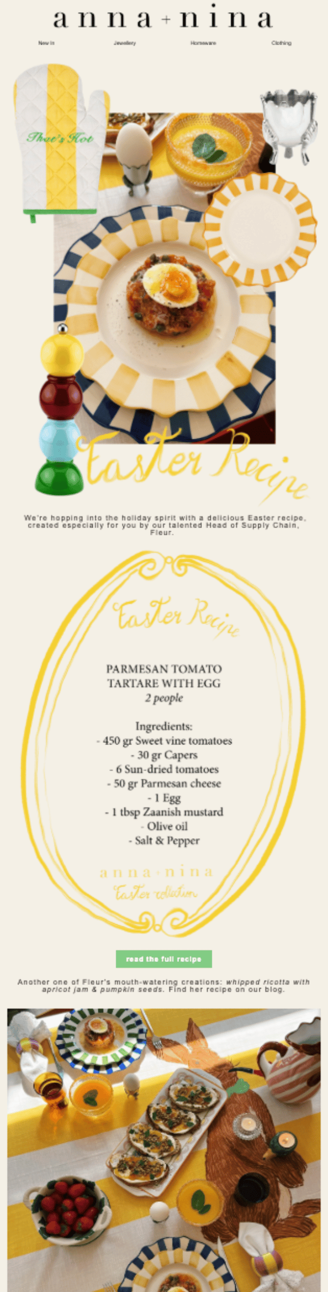 Easter recipe email with spring tableware