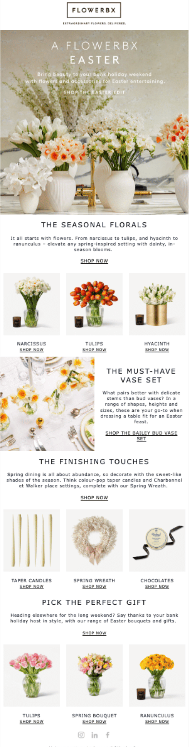 Easter email campaign with spring florals and gift ideas