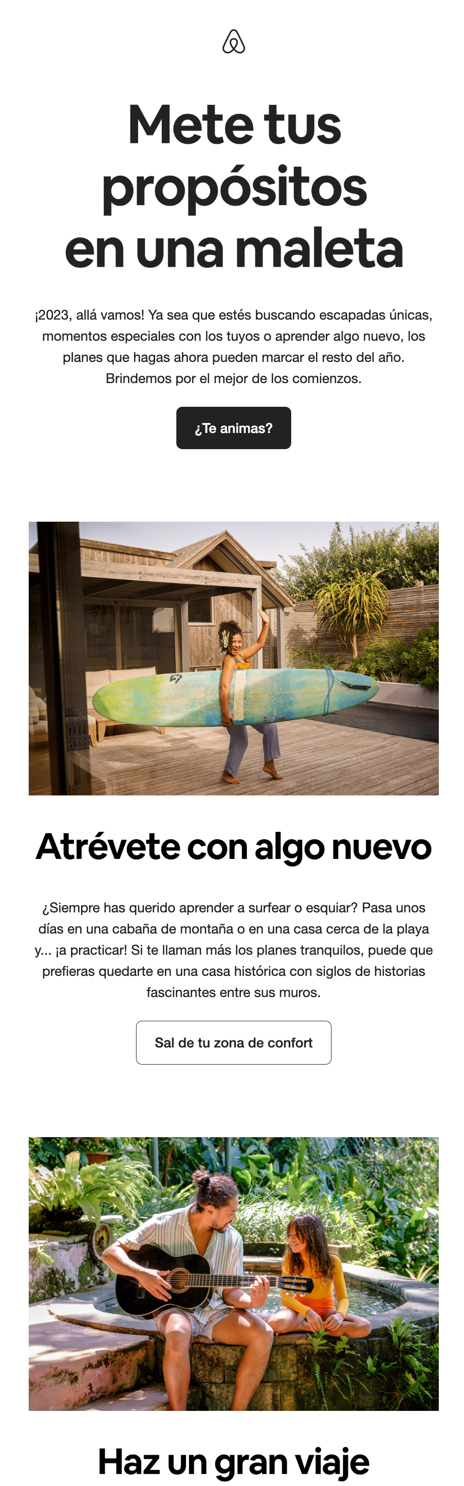 Email de Airbnb con propósitos de Año Nuevo