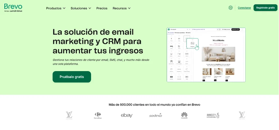 Captura de pantalla de la página web de Brevo.