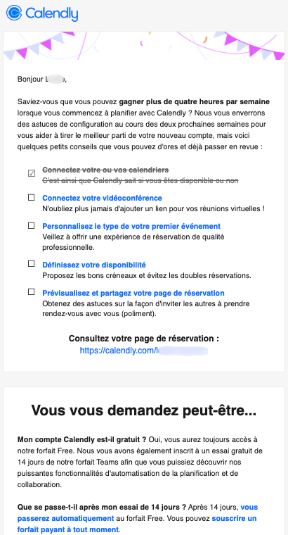 Capture d’écran d’un email envoyé par Calendly